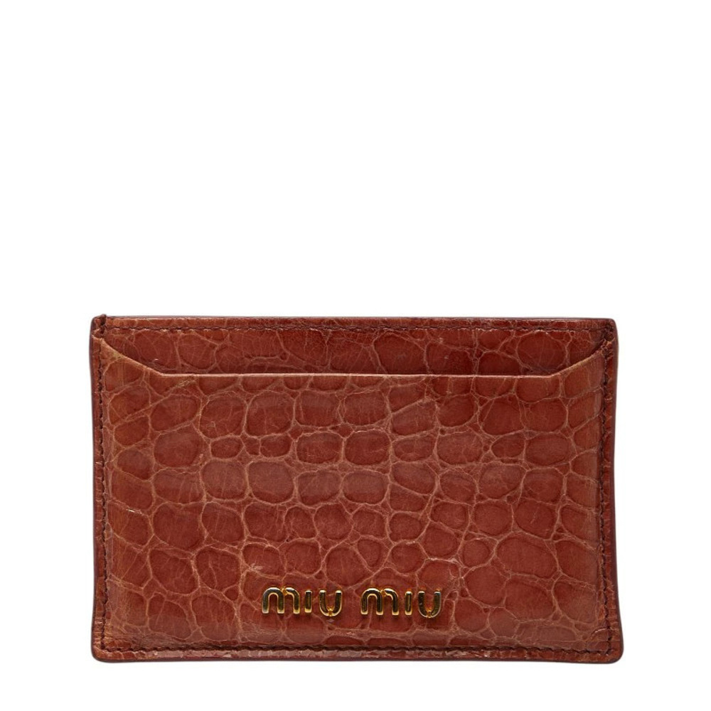 Miu Miu crackle crocodile leather card holder Brown